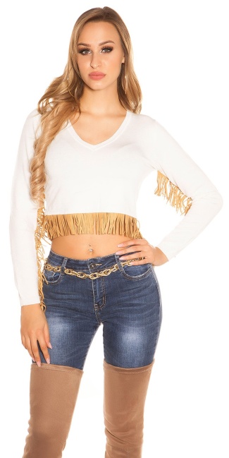Top baelly free with fringes Cream
